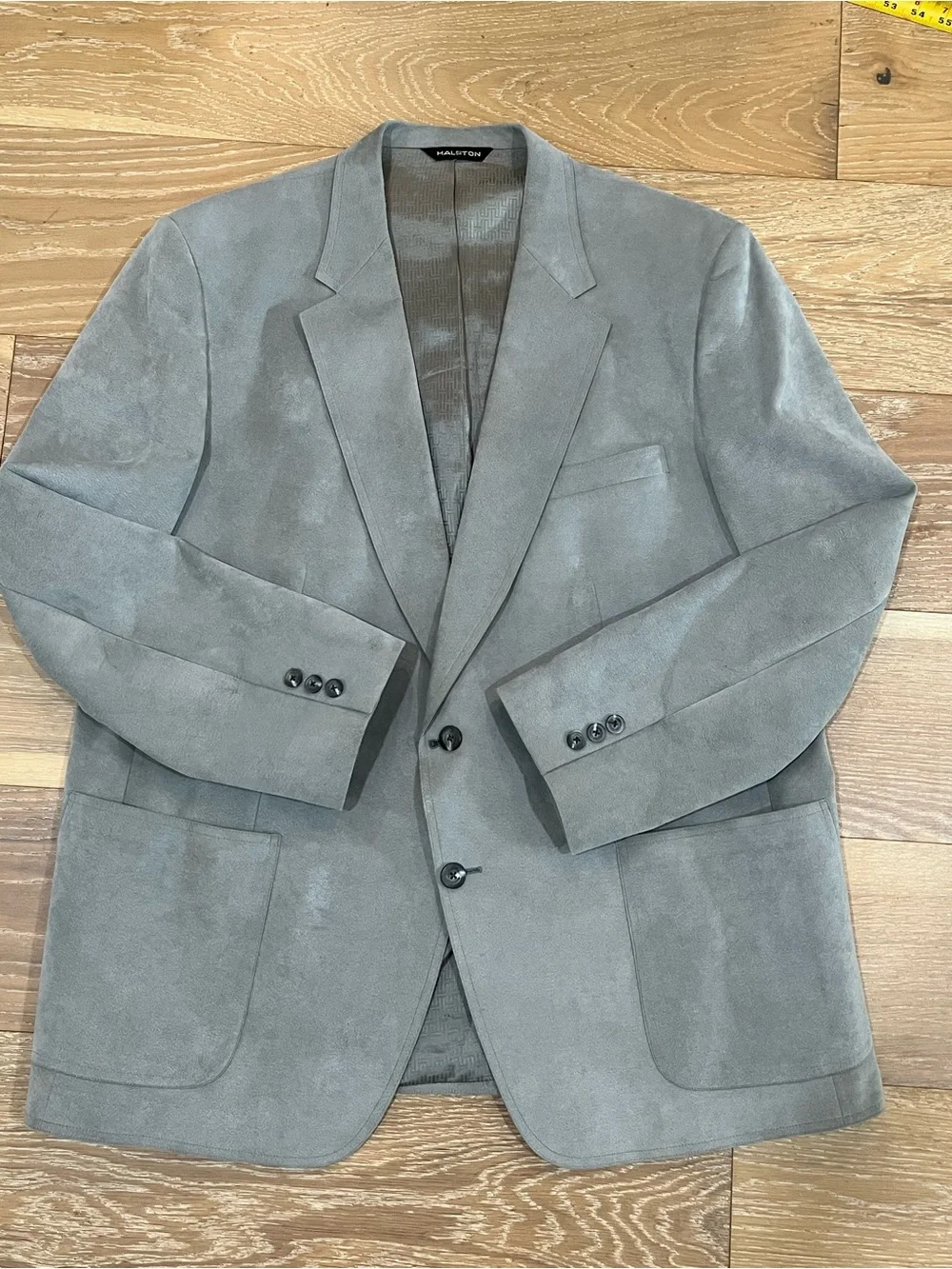 Vintage Halston Halsuede Light Gray Suede Blazer Men’s 48R Sport Coat